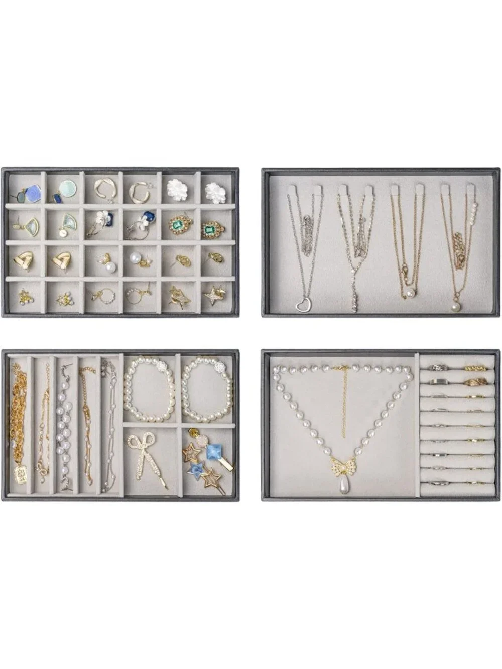Stackable Jewelry Organizer Trays for Drawers - 4 Layer Storage with Removable